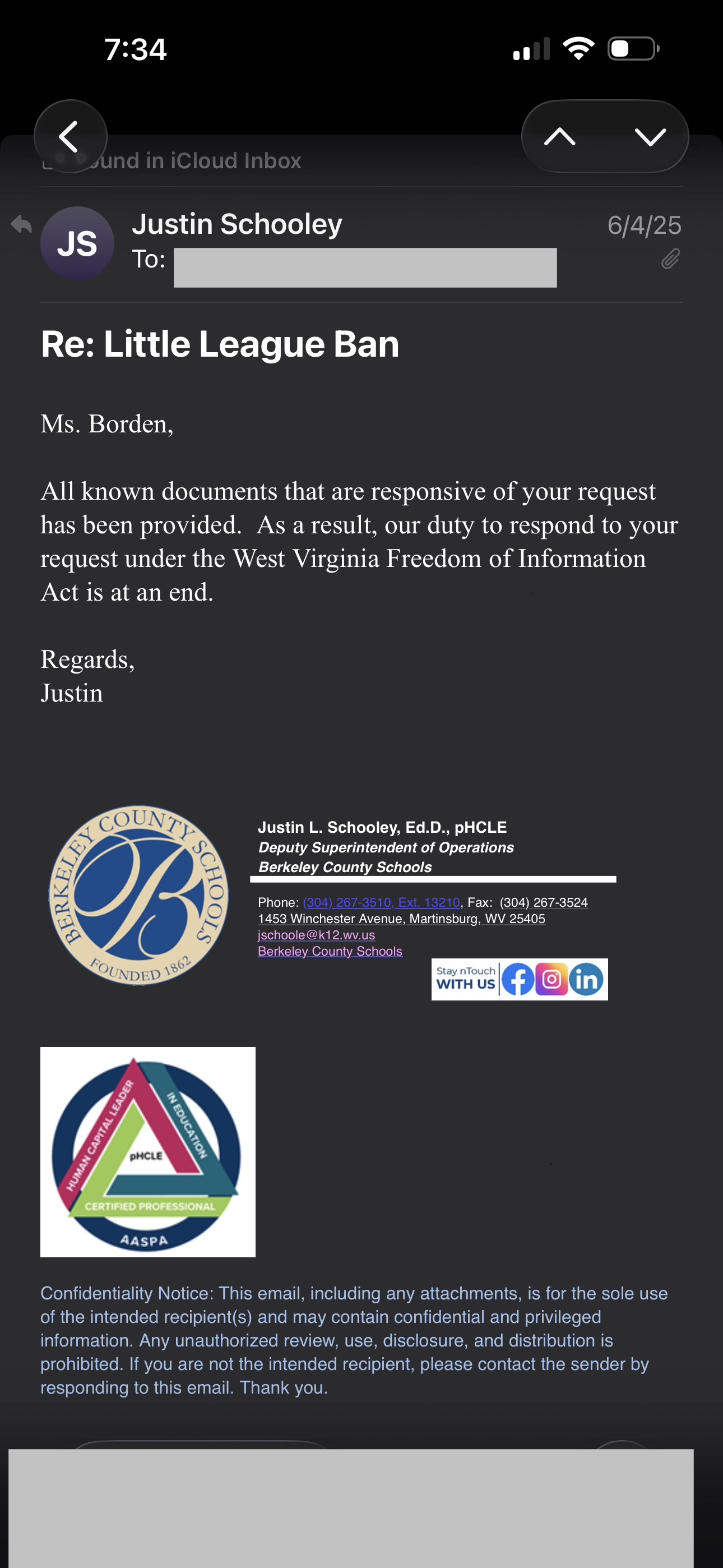 FOIA Response from Berkeley County Schools